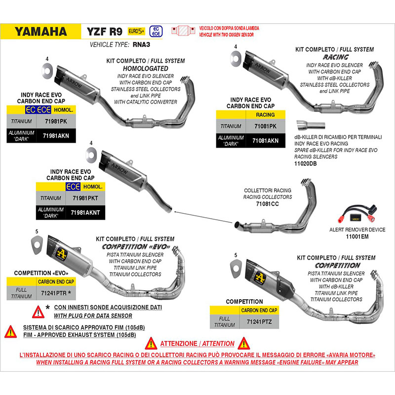 Colectores racing acero Yamaha YZF R9