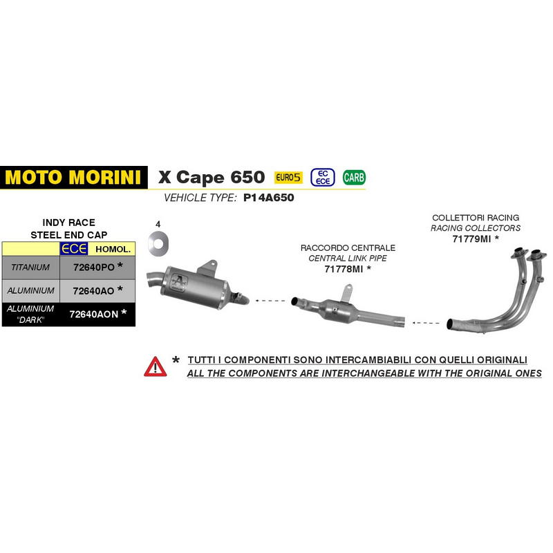 Colectores racing permutables con los originales para Moto Morini X-CAPE 650 2022-2024