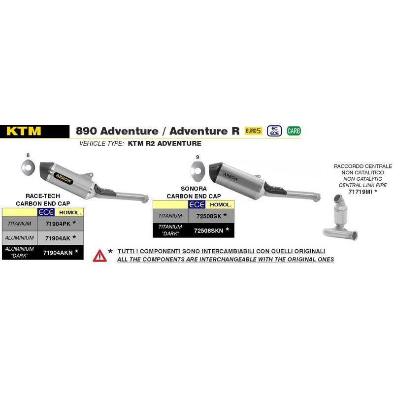 Escape Race-Tech aluminio Dark fondo carbono KTM 790-890 / SMT / Adventure / Husqvarna Norden 901