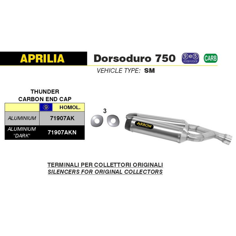 Escapes Thunder aluminio Dark fondo carbono Aprilia Dorsoduro 750 / 900 2009-2019