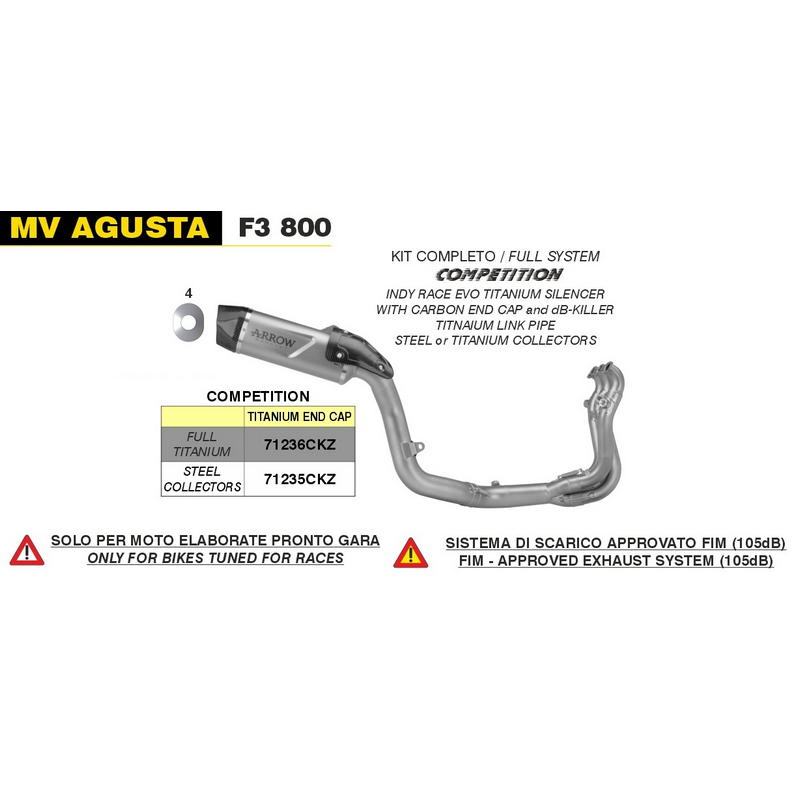 Sistema completo Competition MV Agusta F3 800 2022-2024 FIM approved 105db escape Pista