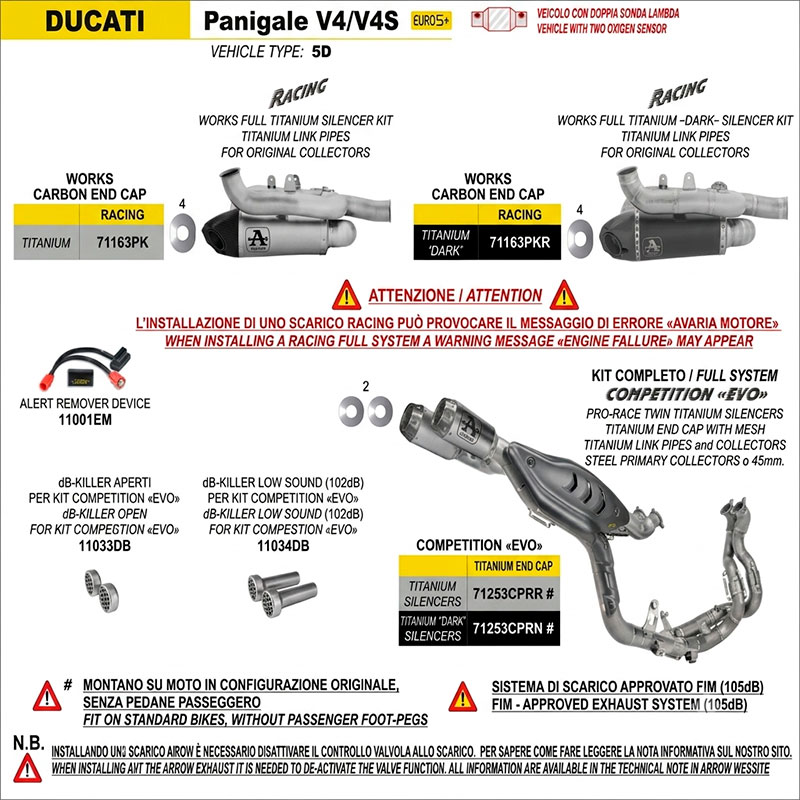 Kit DB Killer estético escapes Arrow Ducati Panigale V4S 71253CPRR / CPRN