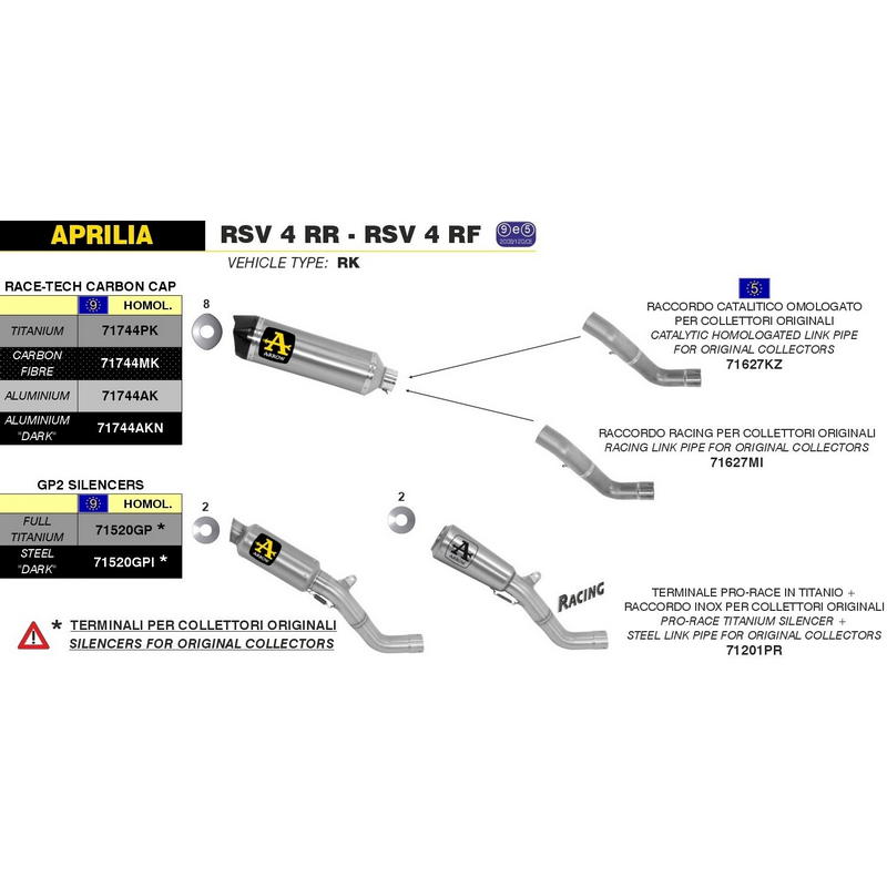 Conector catalítico homologado para colectores originales Aprilia RSV4 RR / RF 2015-2016 / Tuono V4 1100 2015-2016