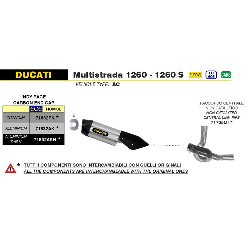 Escape Indy Race aluminio fondo carbono Ducati Multistrada 1200 / 1260 2015-2020