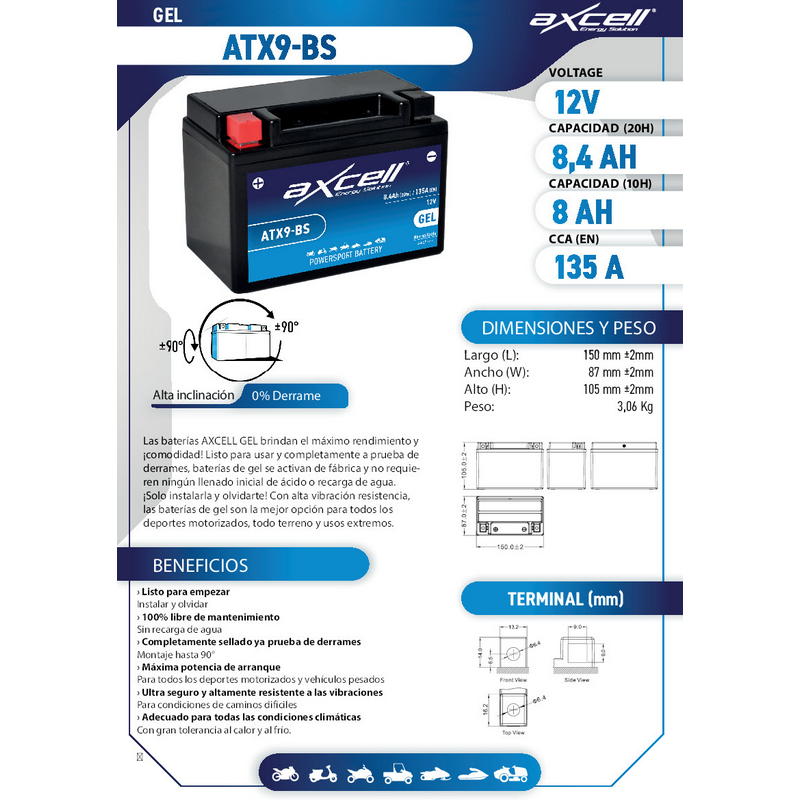 Batería moto GEL ATX9-BS
