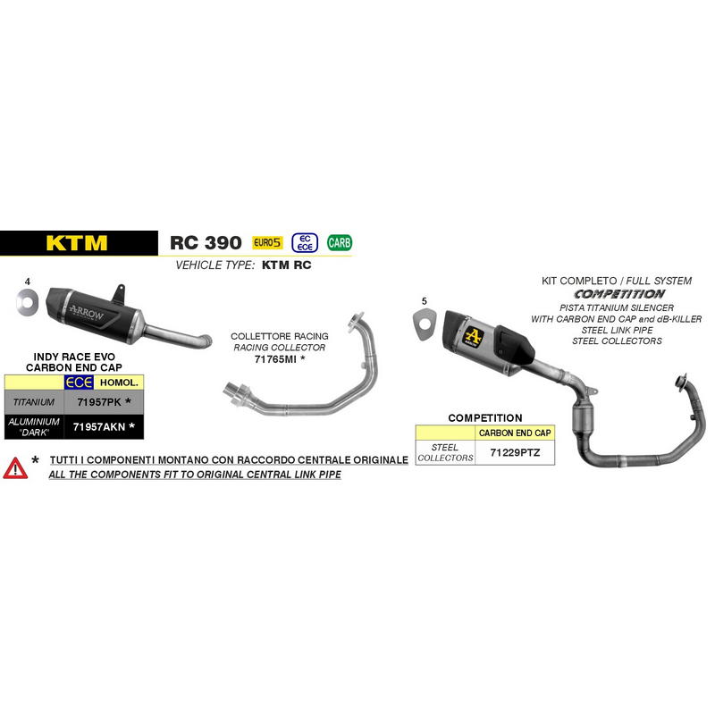 Colector racing permutable con original KTM Duke 390 / RC 390 2021-2024