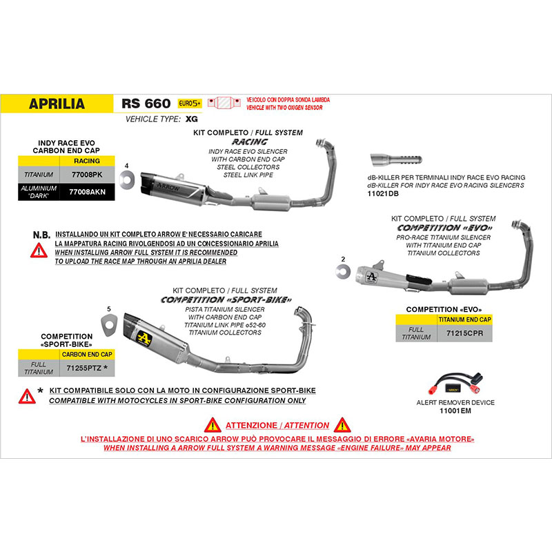Kit completo con escape Indy Race Evo titanio Aprilia RS660 / Tuono 660 2025-2026