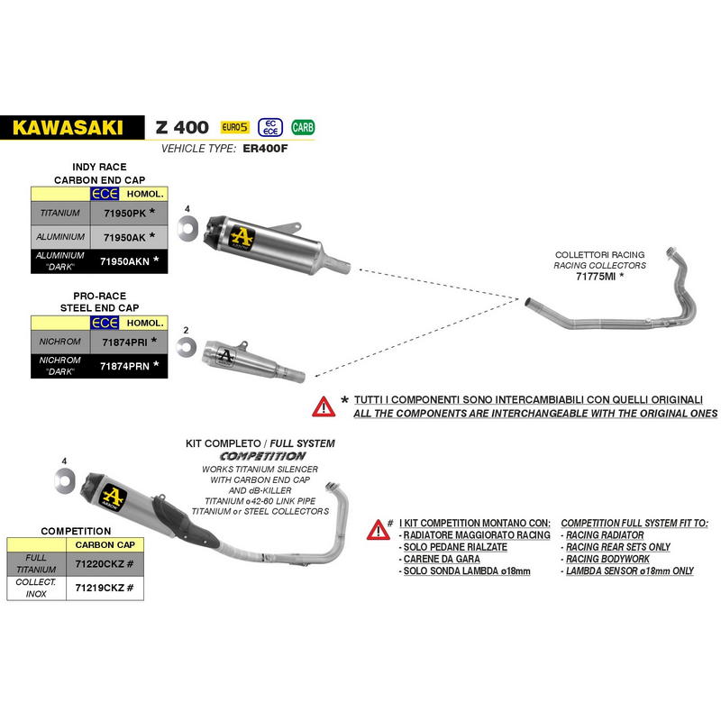 Sistema completo Competition full titanium Kawasaki Ninja 400 / Z400 2023- escape Works