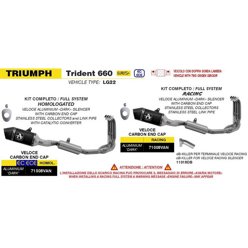 Sistema completo Racing con escape Veloce aluminio Dark Triumph Trident 660 2025-