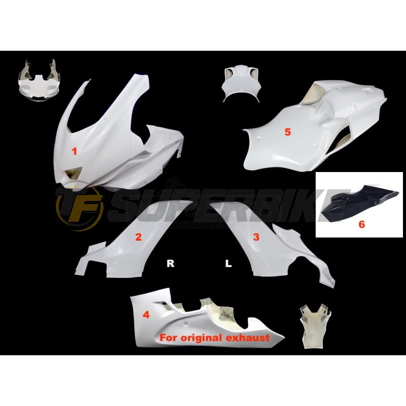 Carenado de fibra Yamaha R6 2017-2025 quilla escape original+paso rueda negro