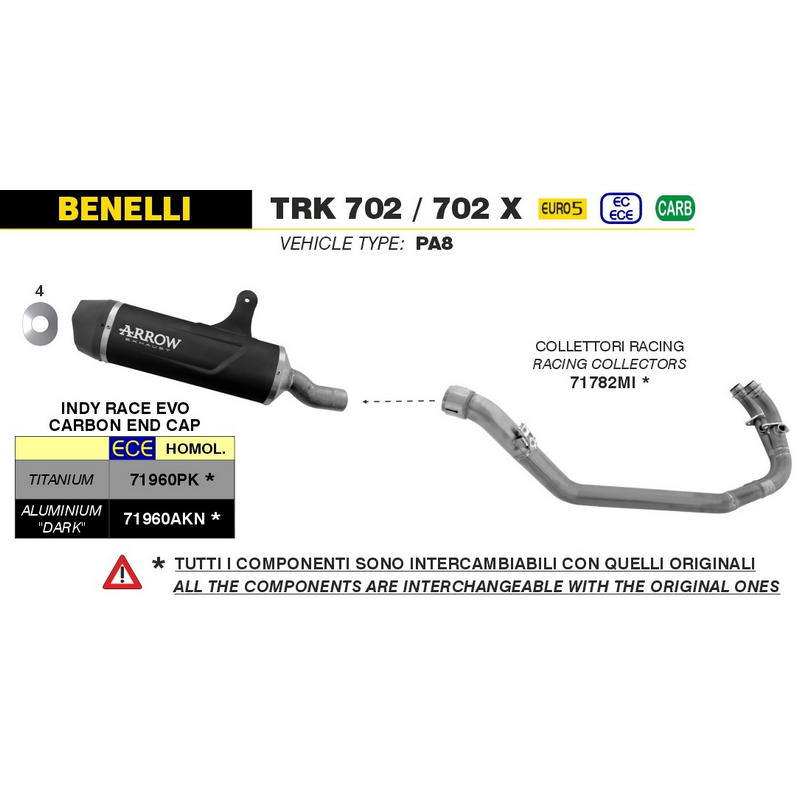 Escape Indy Race EVO aluminio Dark fondo carbono para Benelli TRK 702 / 702X 2023-2024
