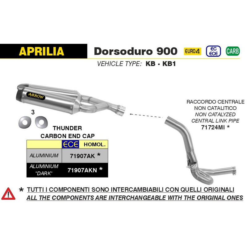 Escapes Thunder aluminio Dark fondo carbono Aprilia Dorsoduro 750 / 900 2009-2019