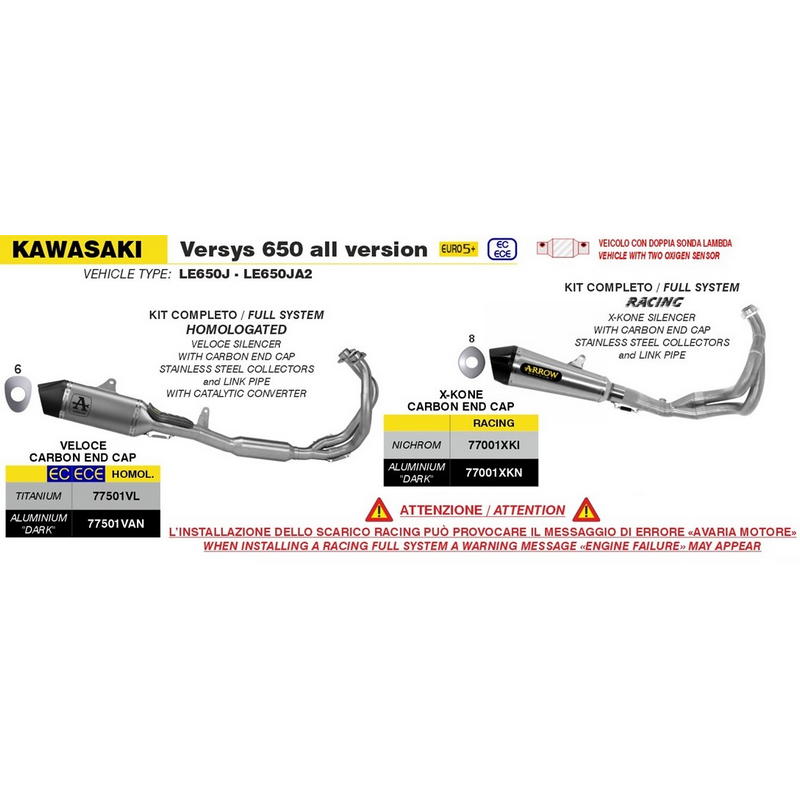 Sistema completo escape Racing X-Kone aluminio Dark Kawasaki Versys 650 2025-2026