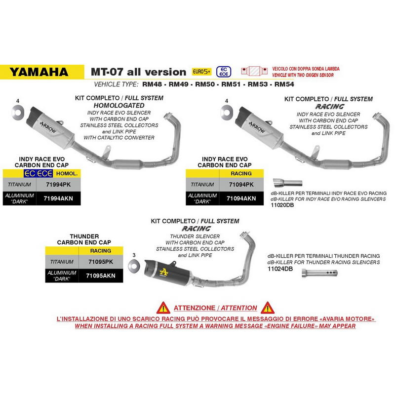 Sistema completo Homologado Yamaha MT-07 2025- con escape Indy Race EVO aluminio Dark