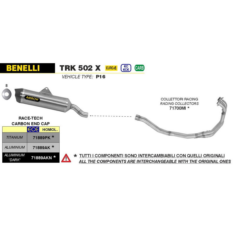Escape Race-Tech titanio fondo carbono para Benelli TRK 502 X 2018-2020