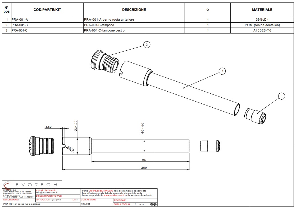 KIT eje delantero Ducati acero K100 250mm con tapones