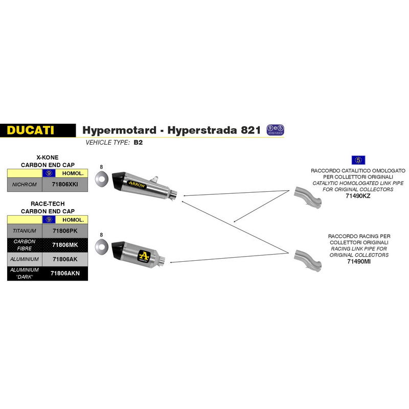 Escape Race-Tech aluminio fondo carbono Ducati Hypermotard / Hyperstrada 2013-2018