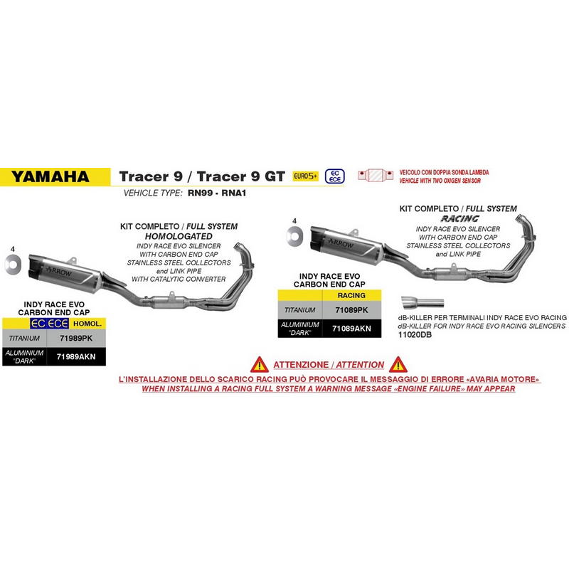 Sistema completo homologado Yamaha Tracer 9 / GT 2025- con escape Indy Race EVO aluminio dark
