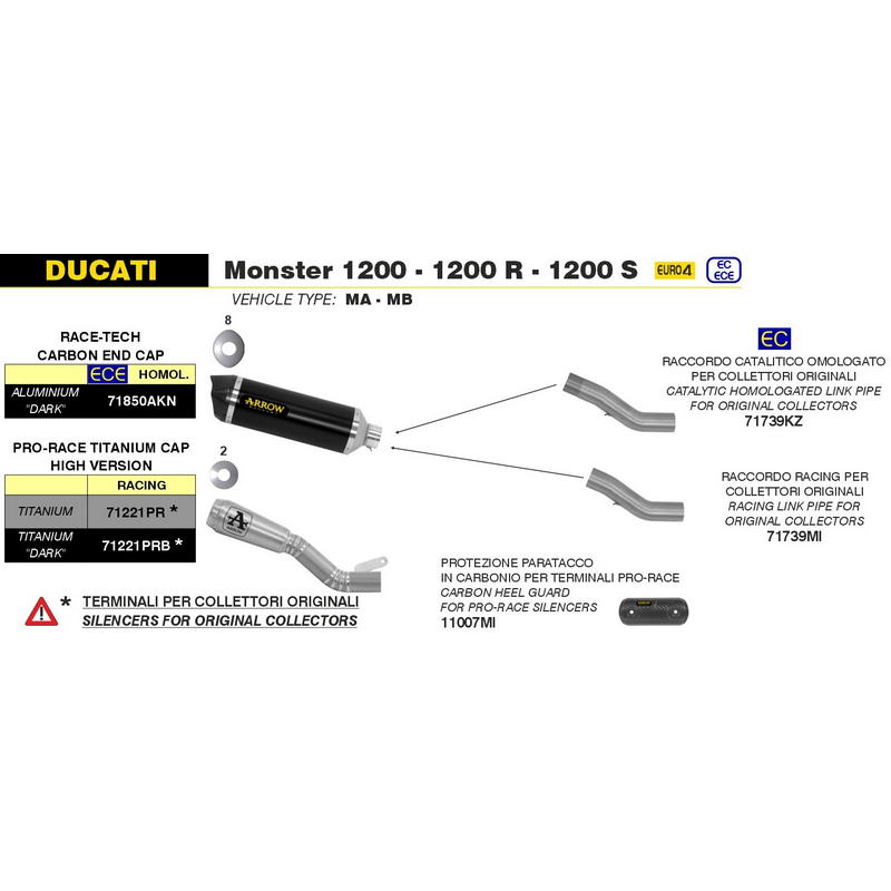 Conector racing para colectores originales Ducati Monster 1200/1200R/1200S 2016-2020