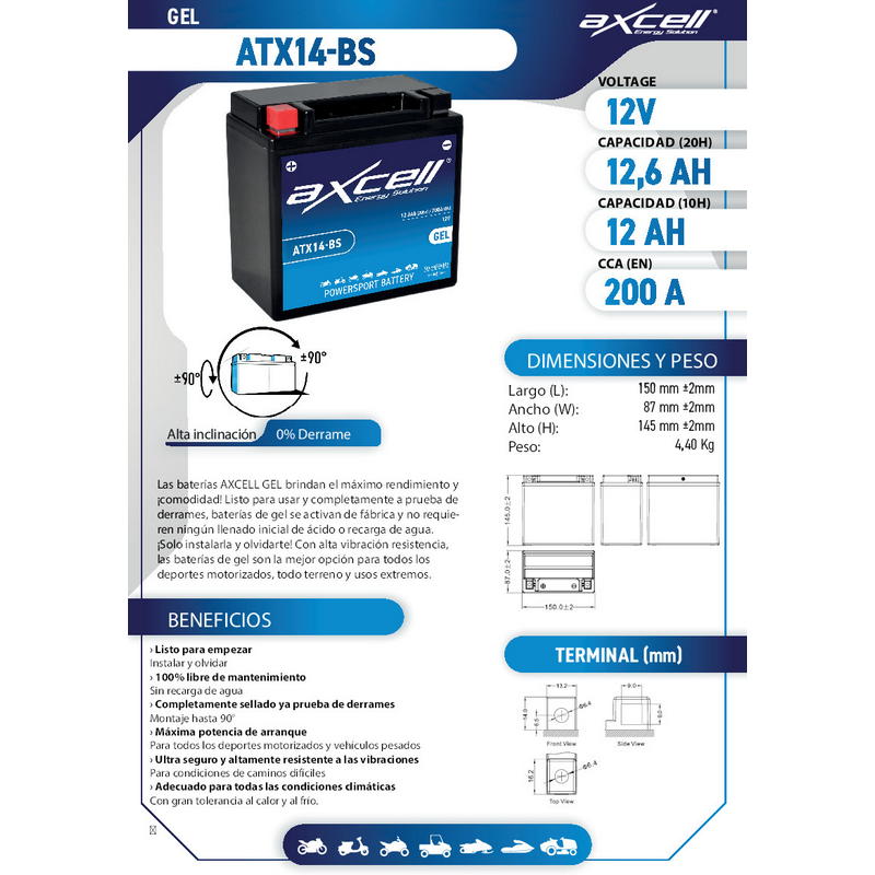 Batería moto GEL ATX14-BS