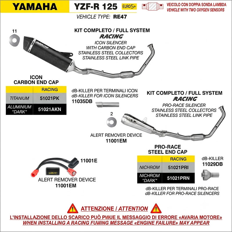 Sistema completo con escape Pro-Race Nichrom Dark Yamaha YZF-R125 / MT-125 2025-2026