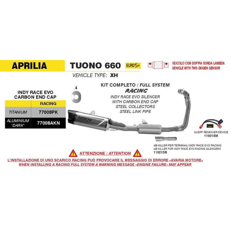 Kit completo con escape Indy Race Evo titanio Aprilia RS660 / Tuono 660 2025-2026