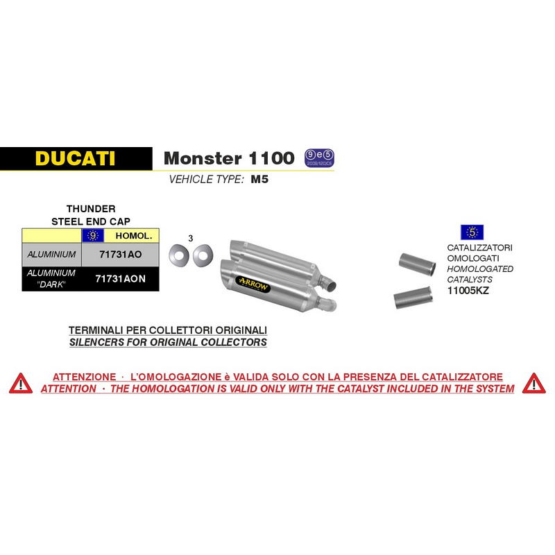 Escapes Thunder homologados aluminio Ducati Monster 696 / 796 / 1100
