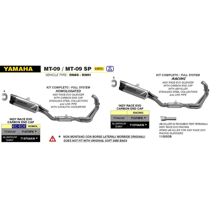 Sistema completo Yamaha MT-09 / SP 2024- homologado con escape Indy Race EVO aluminio Dark