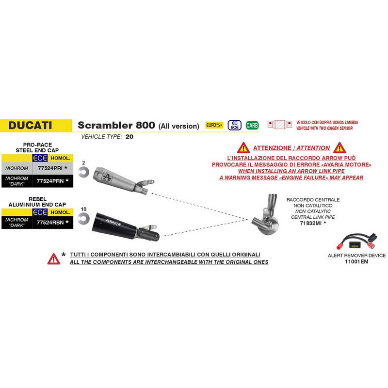 Conector supresor catalizador Arrow acero Ducati Scrambler 800