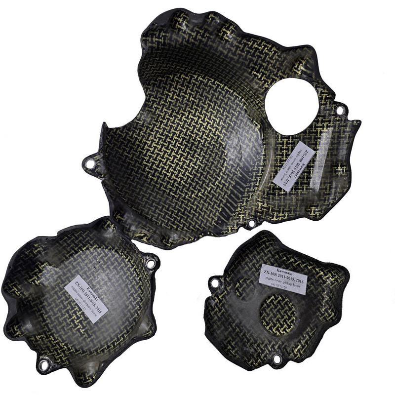 Kit 3 piezas protectores cárter Kawasaki ZX10R 2011-2020 fibra de carbono