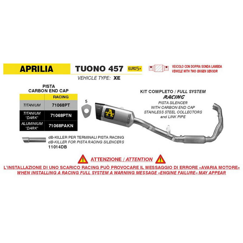 Sistema completo racing Aprilia RS 457 / Tuono 457 2024-2026 con escape Pista titanio Dark