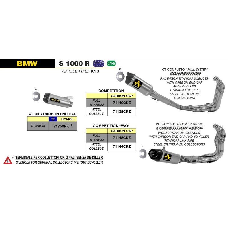 Escape Works homologado BMW S1000RR 2009-2014 / S1000R 2014-2016 titanio fondo carbono para colectores originales
