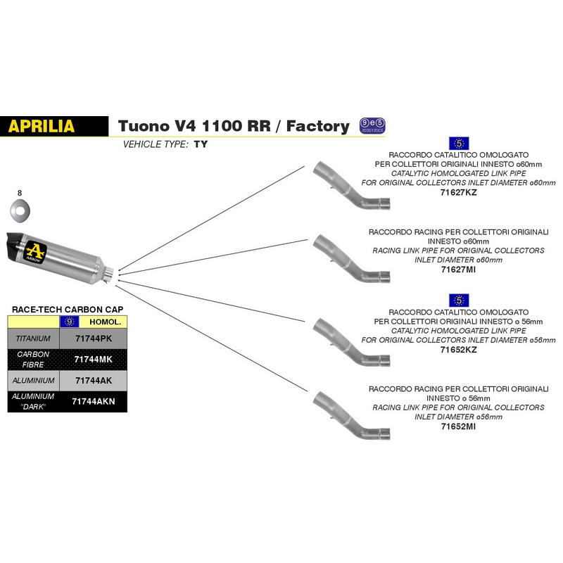 Escape Race-Tech homologado aluminio fondo carbono Aprilia RSV4 2009-2018 / Tuono V4 2011-2018