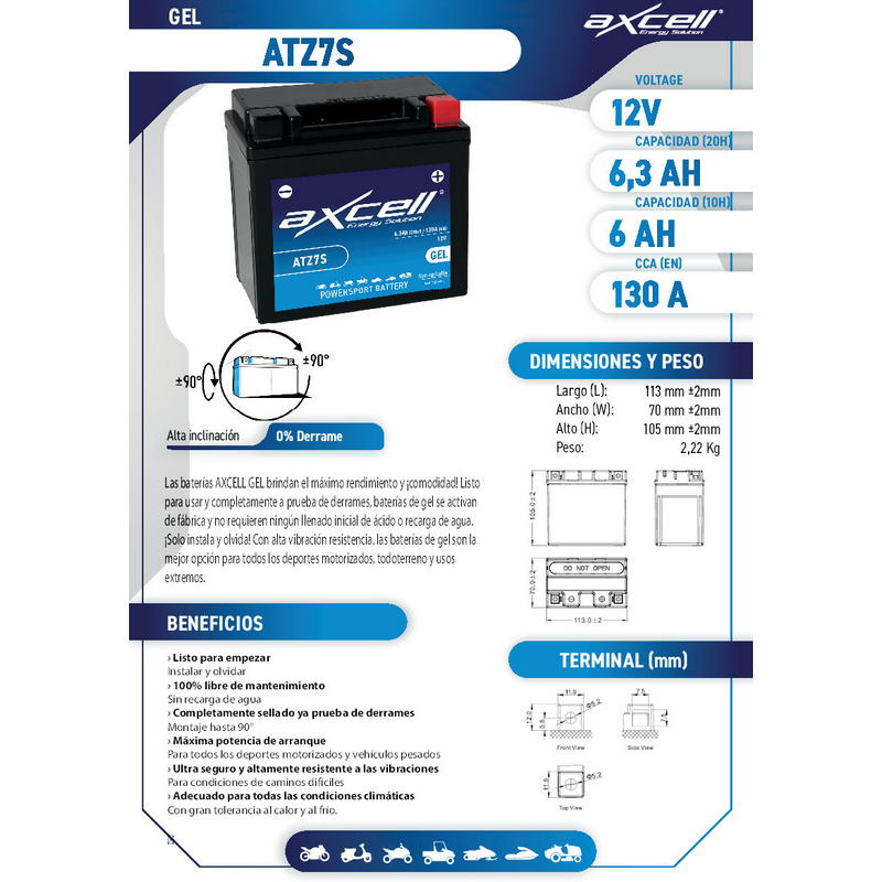 Batería moto GEL ATZ7S