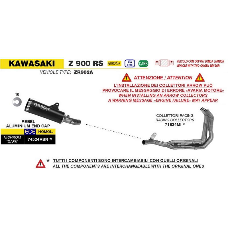 Colectores racing Arrow acero Kawasaki Z900RS 2026+