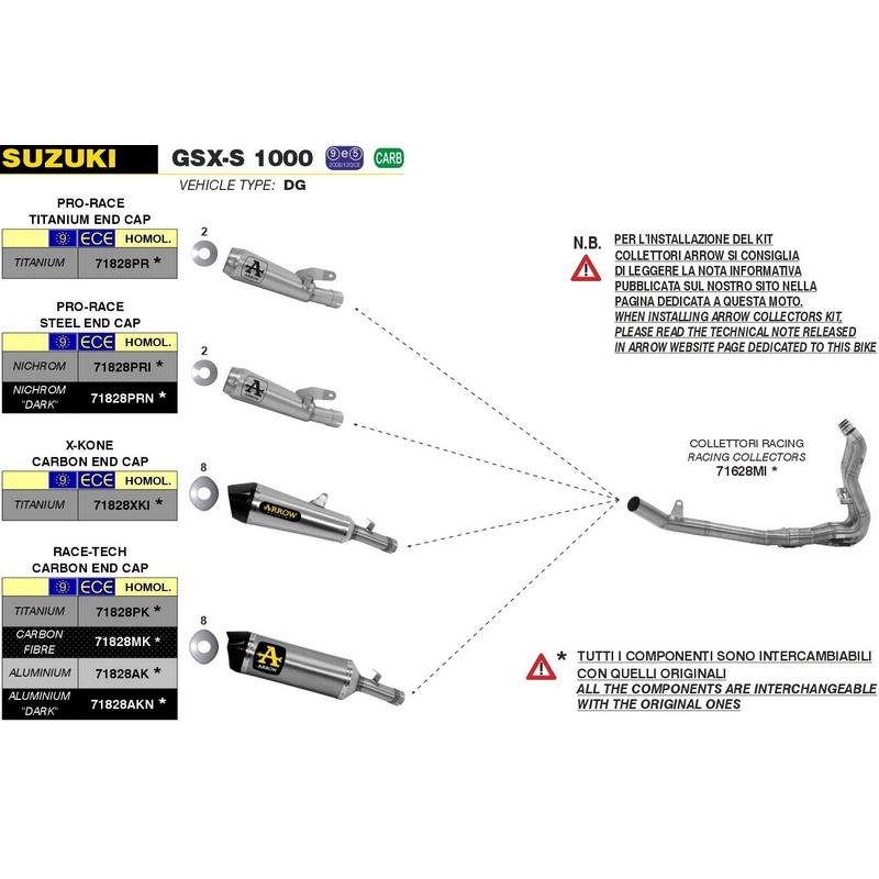 Escape Race-Tech titanio fondo carbono Suzuki GSX-S 1000 / 1000 F 2015-2020