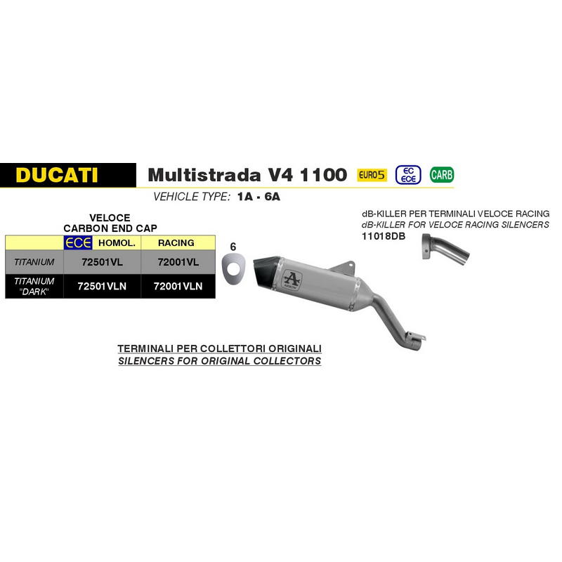 Escape Veloce titanio homologado Ducati Multistrada V4 1100 2021-2024