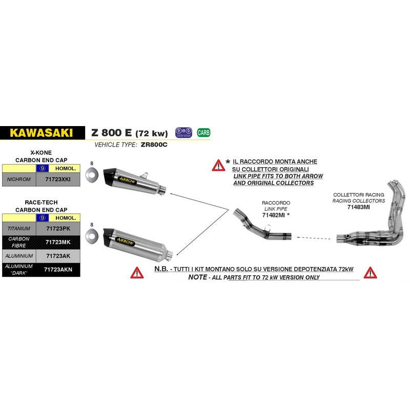 Escape Race-Tech titanio fondo carbono homologado Kawasaki Z750 / Z750S 2007-2014 / Z800