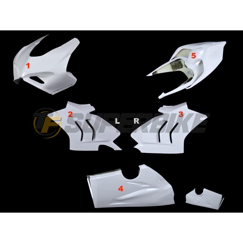 Carenado de fibra Ducati Panigale V4 / V4S / V4R 2018-2021 escape racing y frontal sin soporte alas